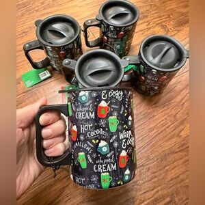 5 travel mugs- NWT winter/hot chocolate themed